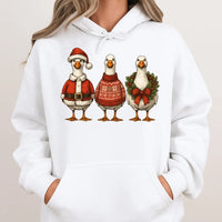 Humorous Santa Claus Geese Graphic Pullover, Christmas Goose Hoodie, Adorable Holiday Goose Sweatshirt, Winter Animal Lover Hoodie, Xmas Goose Present