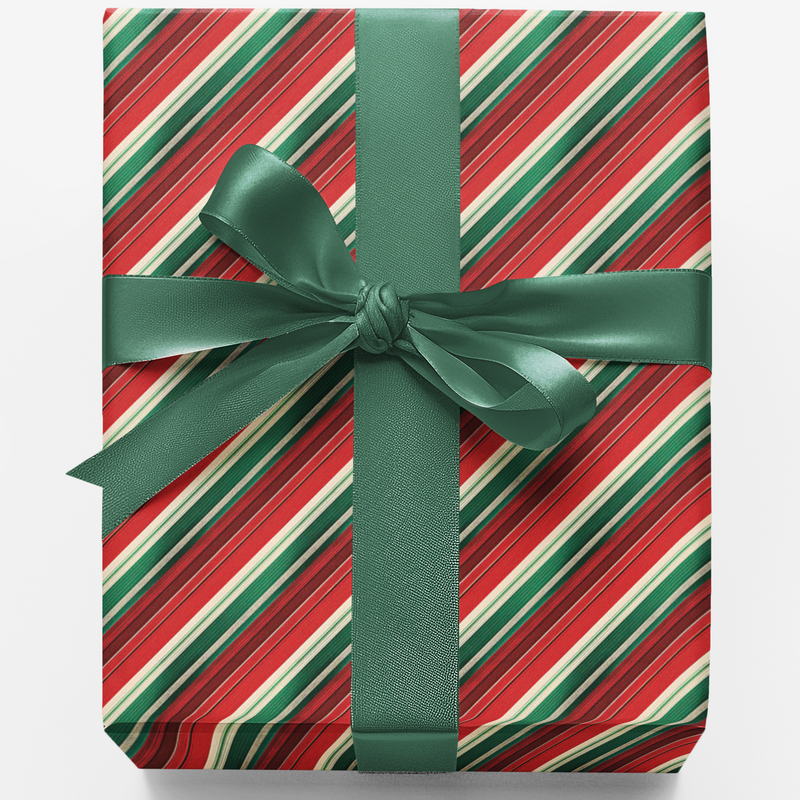 Red and Green Stripe Gift Wrap, Candy Cane Tartan Wrapping Paper, Holiday Present Paper, Christmas Wrapping Paper, Festive Gift Wrap Roll