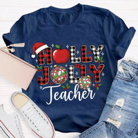 Apple Santa Hat Graphic Tee, Personalized Teacher Christmas Shirt, Custom Name Holiday T-Shirt, Adorable Educator Xmas Tee, Teacher Holiday Present