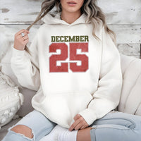 Retro Varsity Holiday Sweatshirt, December 25 Christmas Hoodie, Vintage 25 Number Hooded Pullover, Comfy Xmas Winter Hoodie, Holiday Fan Present