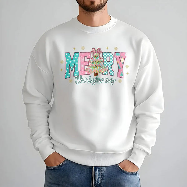 Retro Coquette Christmas Tree Sweatshirt, Merry Christmas Sweatshirt, Preppy Holiday Graphic Crewneck, Adorable Winter Christ