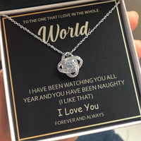 14k White Gold Over Steel Pendant, Naughty Christmas Love Knot Necklace, Spicy Romantic Partner Necklace, Sexy Holiday Present for Wife