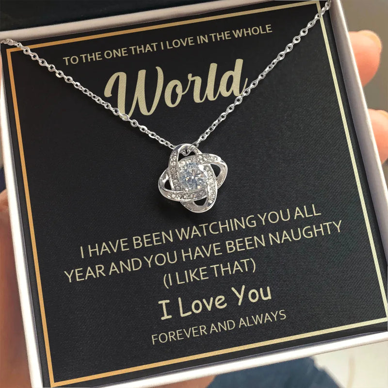 14k White Gold Over Steel Pendant, Naughty Christmas Love Knot Necklace, Spicy Romantic Partner Necklace, Sexy Holiday Present for Wife