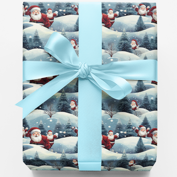 Snowball Fight Holiday Gift Wrap, Retro Santa Christmas Wrapping Paper, Vintage Santa Wrapping Paper Roll, Festive Xmas Gift 