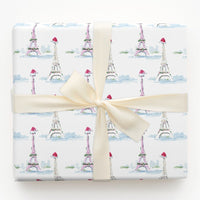 Eiffel Tower Watercolor Gift Wrap, Christmas in Paris Wrapping Paper, French Holiday Present Wrap, Festive Winter Cityscape Gift Wrap Roll