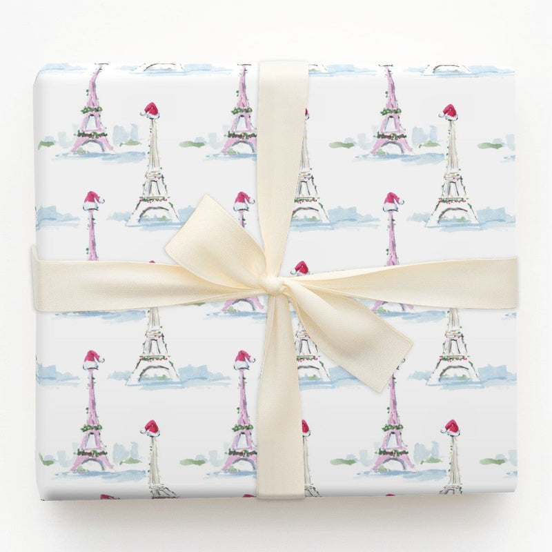 Eiffel Tower Watercolor Gift Wrap, Christmas in Paris Wrapping Paper, French Holiday Present Wrap, Festive Winter Cityscape Gift Wrap Roll