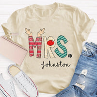 Custom Name Classic Holiday Graphic Tee, Personalized Christmas Teacher T-Shirt, Merry Christmas Educator Shirt, Teacher Xmas Present Tee