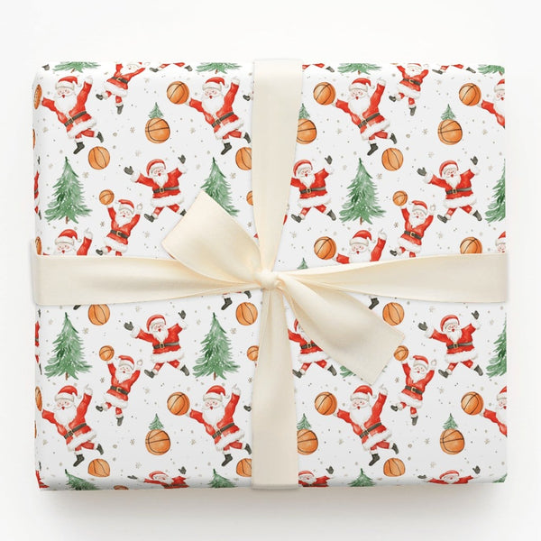 Sports Christmas Gift Wrap, Basketball Santa Wrapping Paper, Watercolor Basketball Holiday Wrapping Paper, Athlete Xmas Gift 