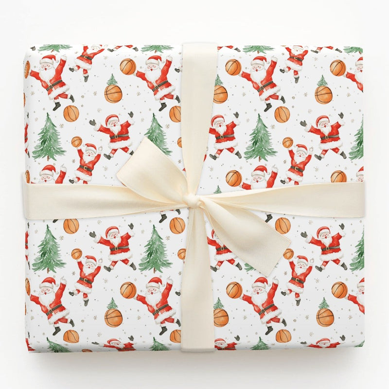 Sports Christmas Gift Wrap, Basketball Santa Wrapping Paper, Watercolor Basketball Holiday Wrapping Paper, Athlete Xmas Gift Wrapping Paper