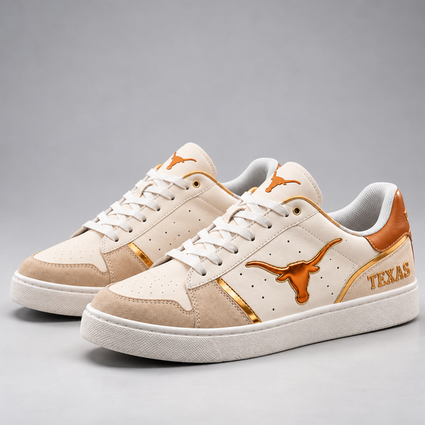 TEX Cream and Burnt Orange - Longhorn Pride Low Tops - main