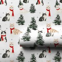 Comfy Winter Scarf Kitten Gift Wrap, Christmas Cat Wrapping Paper, Festive Pine Tree Wrapping Paper, Adorable Holiday Cat Lover Gift Wrap