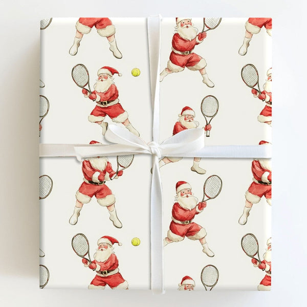 Sporty Santa Holiday Wrapping Paper, Tennis Santa Christmas Wrapping Paper, Watercolor Tennis Player Gift Wrapping Paper, Xma