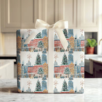 Winter Street Gift Wrap, Snowy City Christmas Wrapping Paper, Watercolor Holiday Wrapping Paper, Festive Town Gift Wrap, Present Paper
