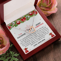 Daughter Christmas Present from Mom, Interlocking Hearts Necklace, Cubic Zirconia Heart Pendant, Polished Surgical Steel Holiday Necklace