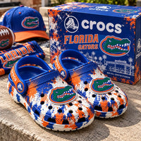 FLA Splatter - Gator Head Clogs in Orange and Blue