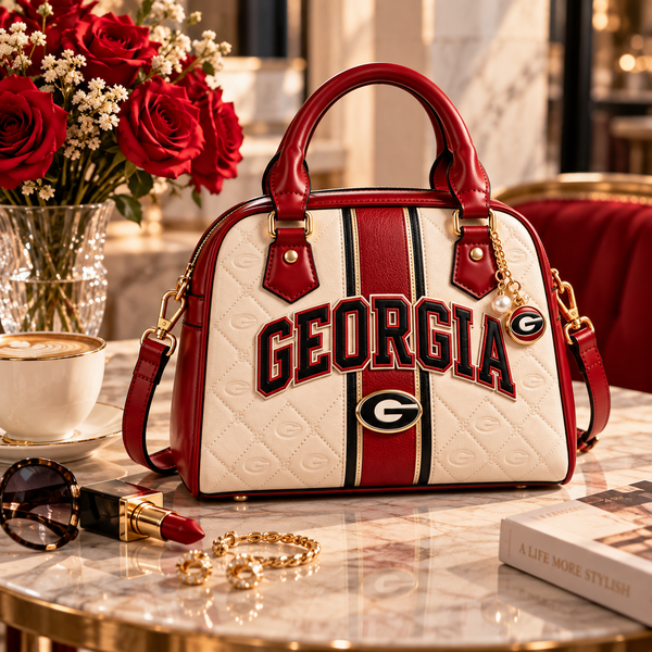 UGA Collegiate Stripe - Cream and Crimson Statement Handbag - main