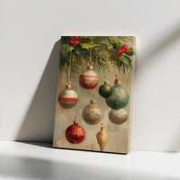Christmas Holiday Poster, Vintage Christmas Ornaments Canvas Print, Oil Painting Christmas Wall Art, Printable Digital Download Decor