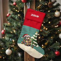 Santa Hat Sloth Holiday Stocking, Adorable Sloth Christmas Stocking, Personalized Name Christmas Stocking, Xmas Fireplace Decor Present for Kids