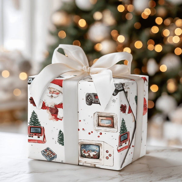 Santa Video Game Gift Wrap, Retro Console Gamer Wrapping Paper, Nostalgic Christmas Wrapping Paper, Vintage Tech Paper Roll