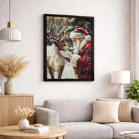 Snowy Winter Forest Canvas Print, Santa Claus and Reindeer Canvas Art, Vintage Christmas Wall Art Canvas, Holiday Seasonal Home Decor Present