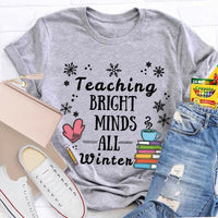 Winter Holiday Educator Shirt, Snowflake Teaching Bright Minds Teacher Christmas T-Shirt, Teacher Christmas Lights Tee, Holiday T-Shirt