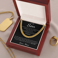 Stainless Steel Cuban Link Necklace, To My Son Cuban Link Chain from Mom, Keepsake Message Card Cuban Chain, Son Birthday or Christmas Present