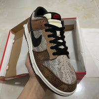 Low Top Sneakers, White Brown Colorway, Snake Pattern, Lace Up Design, Casual Gift for Sneaker Fans