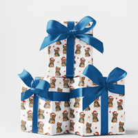 Yorkshire Terrier Holiday Gift Wrap, Yorkie Christmas Wrapping Paper, Santa Hat Yorkie Wrapping Paper, Adorable Dog Lover Christmas Gift Wrap