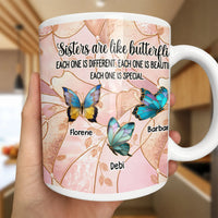 Custom Name Inspirational Sister Coffee Cup, Personalized Sister Butterfly Ceramic Mug, Thoughtful Birthday Christmas Present Mug