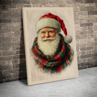 Traditional Plaid Scarf Santa Portrait Canvas Print, Vintage Santa Claus Canvas Art, Christmas Wall Decor, Printable Digital Download Present