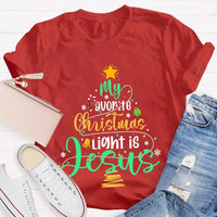 Christian Christmas T-Shirt, My Favorite Christmas Light Is Jesus Shirt, Religious Holiday Graphic Tee, Jesus Christmas Light Faith Shirt