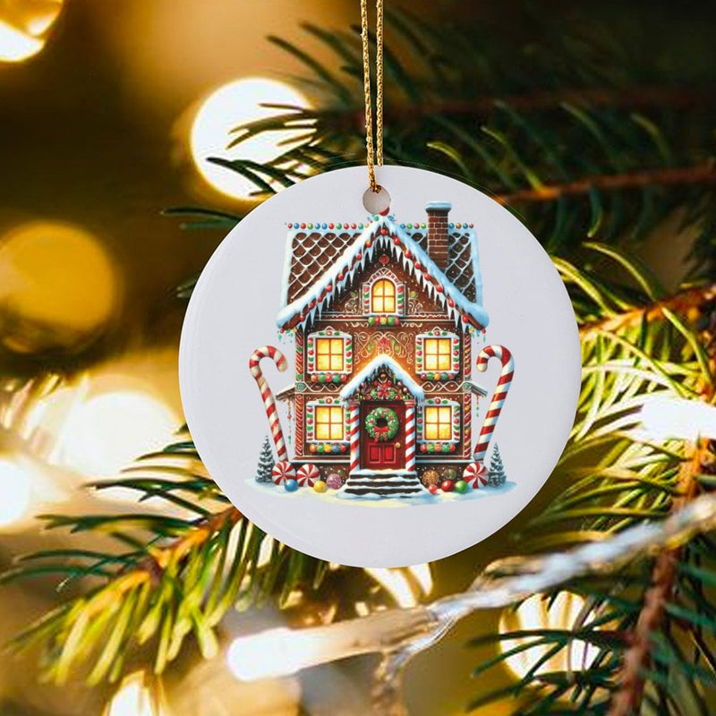 Candy Cane Holiday Keepsake, Gingerbread House Christmas Ornament, Ceramic Tree Decoration, Festive Sweet Treats Christmas Present for Family