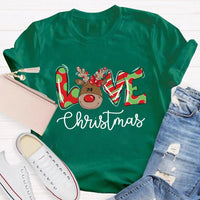 Festive Holiday Love Graphic Tee, Christmas Polka Dot Love Letters Shirt, Adorable Xmas Typography T-Shirt, Womens Christmas Present
