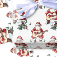 Acoustic Guitar Santa Wrapping Paper, Watercolor Santa Guitar Wrapping Paper, Musician Christmas Wrapping Paper, Holiday Gift Wrap Roll
