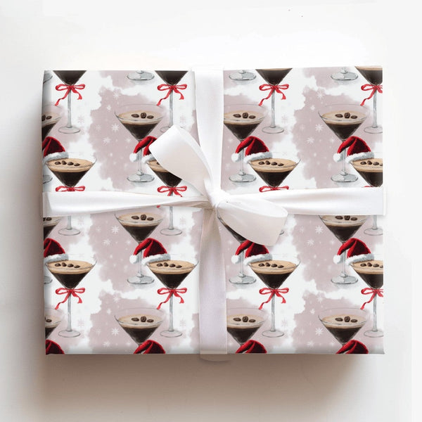 Santa Hat Cocktail Gift Wrap, Espresso Martini Christmas Wrapping Paper, Purple Holiday Drinks Wrapping Paper, Festive Party 