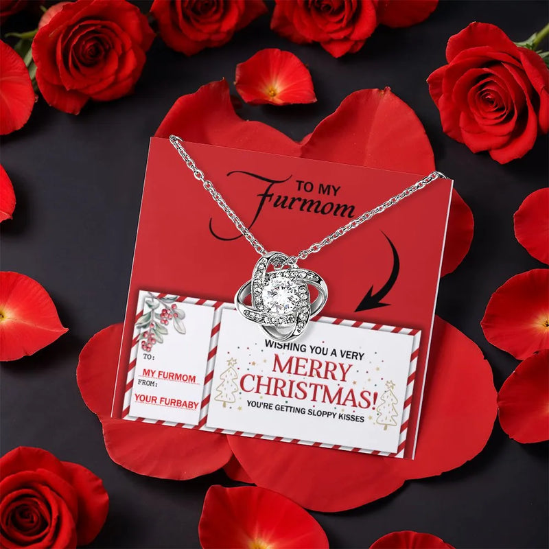 Fur Mama CZ Crystal Pendant Necklace, Dog Mom Love Knot Necklace, Pet Lover Holiday Jewelry, Christmas Present from Furbaby Necklace