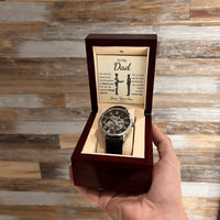 Openwork Mechanical Timepiece, Dad Automatic Skeleton Watch, Genuine Leather Band Dad Watch, LED Mahogany Box Christmas Present for Him