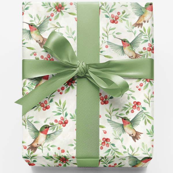 Christmas Bird Gift Wrap, Holiday Hummingbird Wrapping Paper, Nature Winter Paper Roll, Festive Hummingbird Wrapping Paper, X
