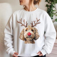 Reindeer Antlers Dog Sweatshirt, Goldendoodle Christmas Sweatshirt, Humorous Xmas Dog Crewneck, Holiday Pet Sweater, Dog Lover Sweatshirt
