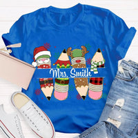 Custom Name Pencil Snowflake Shirt, Personalized Christmas T-Shirt, Teacher Holiday Graphic Tee, Custom Xmas T-Shirt, Holiday Season Present