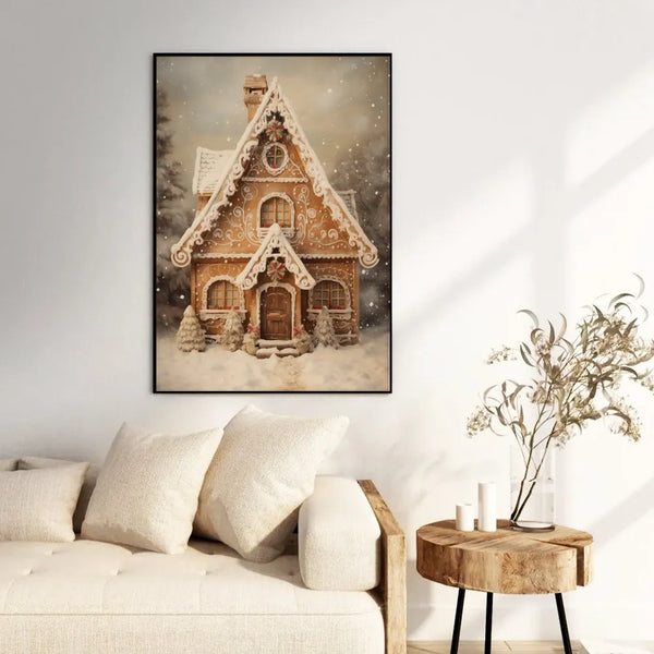 Vintage Christmas Watercolor Print, Gingerbread House Wall Art, Festive Holiday Baker Poster, Cottagecore Christmas Decor Pre