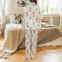 Christmas Nutcracker Pajamas, Nutcracker Satin Pajama Set, Holiday Festive Pajama Set, Silky Button Down Sleepwear, Womens Xmas Loungewear