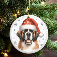 Dog in Santa Hat Ceramic Ornament, Saint Bernard Christmas Ornament, Snowy Winter Holiday Tree Keepsake, Giant Breed Dog Lover Present