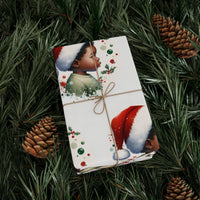 Christmas Holly Gift Wrap, Black Boy Santa Hat Wrapping Paper, African American Holiday Wrapping Paper, Festive Kids Present Wrap Roll