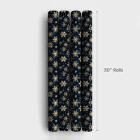Navy Blue Winter Holiday Gift Wrap, Gold Snowflake Wrapping Paper, Luxury Snowflake Wrapping Paper, Elegant Christmas Present Paper Roll