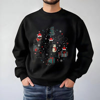 Santa Hat Kittens Holiday Sweater, Christmas Black Cat Sweatshirt, Festive Cat Lover Crewneck Sweatshirt, Comfy Winter Xmas Present Sweatshirt