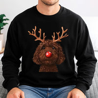 Humorous Christmas Dog Crewneck, Chocolate Doodle Reindeer Sweatshirt, Goldendoodle Holiday Pullover, Pet Lover Xmas Sweater, Dog Mom Present