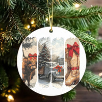 Western Cowboy Boots Ornament, Highland Cow Christmas Ornament, Farmhouse Truck Tree Ornament, Rustic Ceramic Keepsake, Country Xmas Present