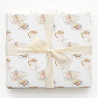Pink Mug Cookie Gift Wrap, Watercolor Hot Cocoa Wrapping Paper, Holiday Sweets Wrapping Paper, Adorable Baker Christmas Wrapping Paper