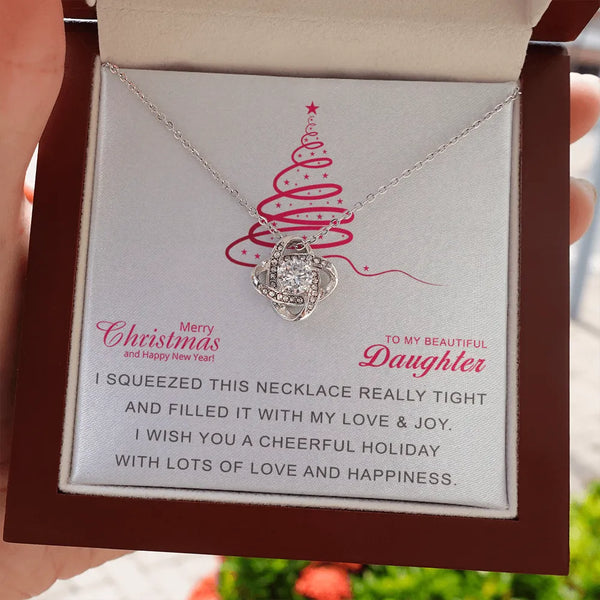 White Gold Pendant Necklace, Daughter Love Knot Necklace, Sparkling Cubic Zirconia Necklace, Christmas Holiday Jewelry Presen
